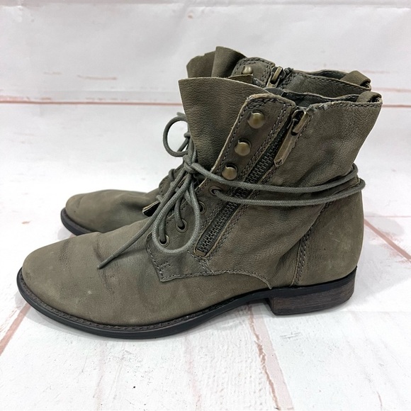 Sam Edelman Olive Army Green Nubuck Suede Mackay Lace Up Ankle Combat Moto Boots - Picture 2 of 9